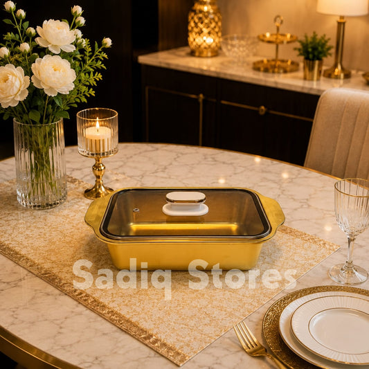Stainless steel golden serving with glass lid