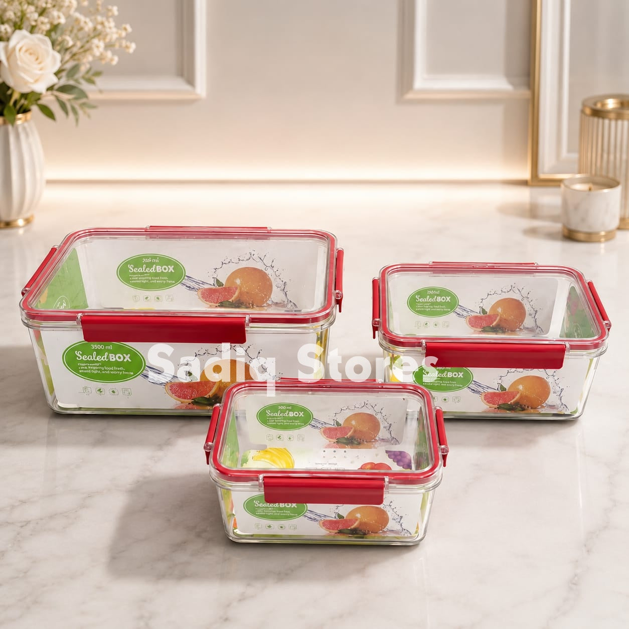 3 pcs airtight Rectangular acrylic storage boxes