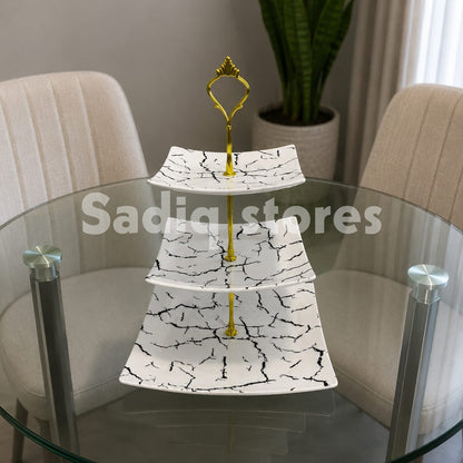 3 teir melamine marble design pastry tray
