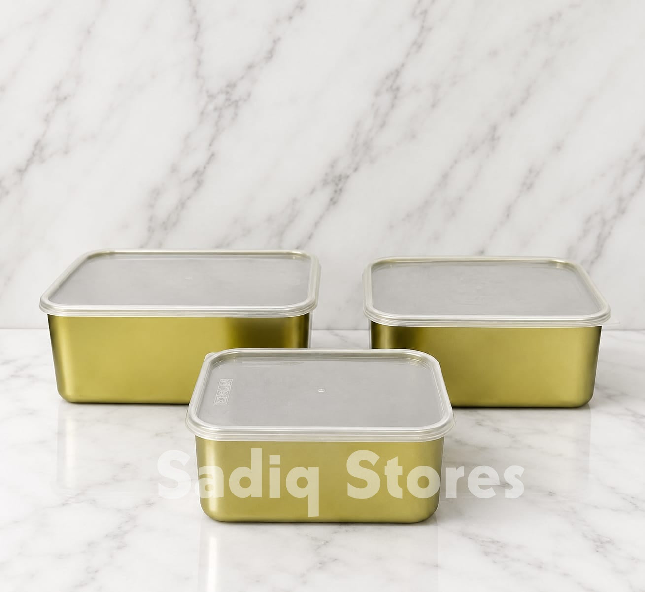 3 Pcs Golden steel Rectangular boxes with silicone lid