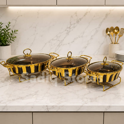 3 Pcs Cermic Dish / Buffet Dish black golden