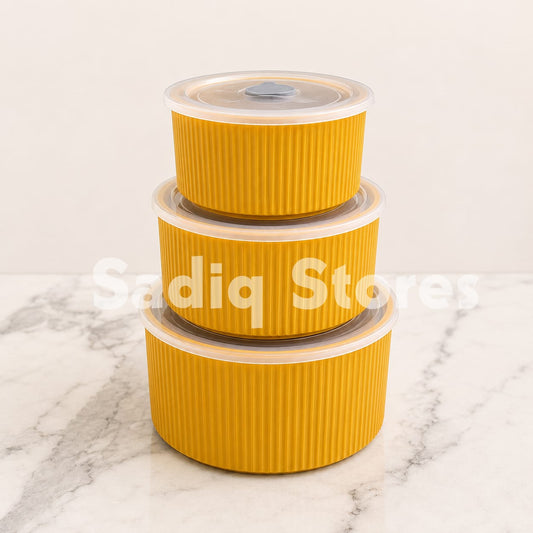 3 pcs ceramic bowl set lining design