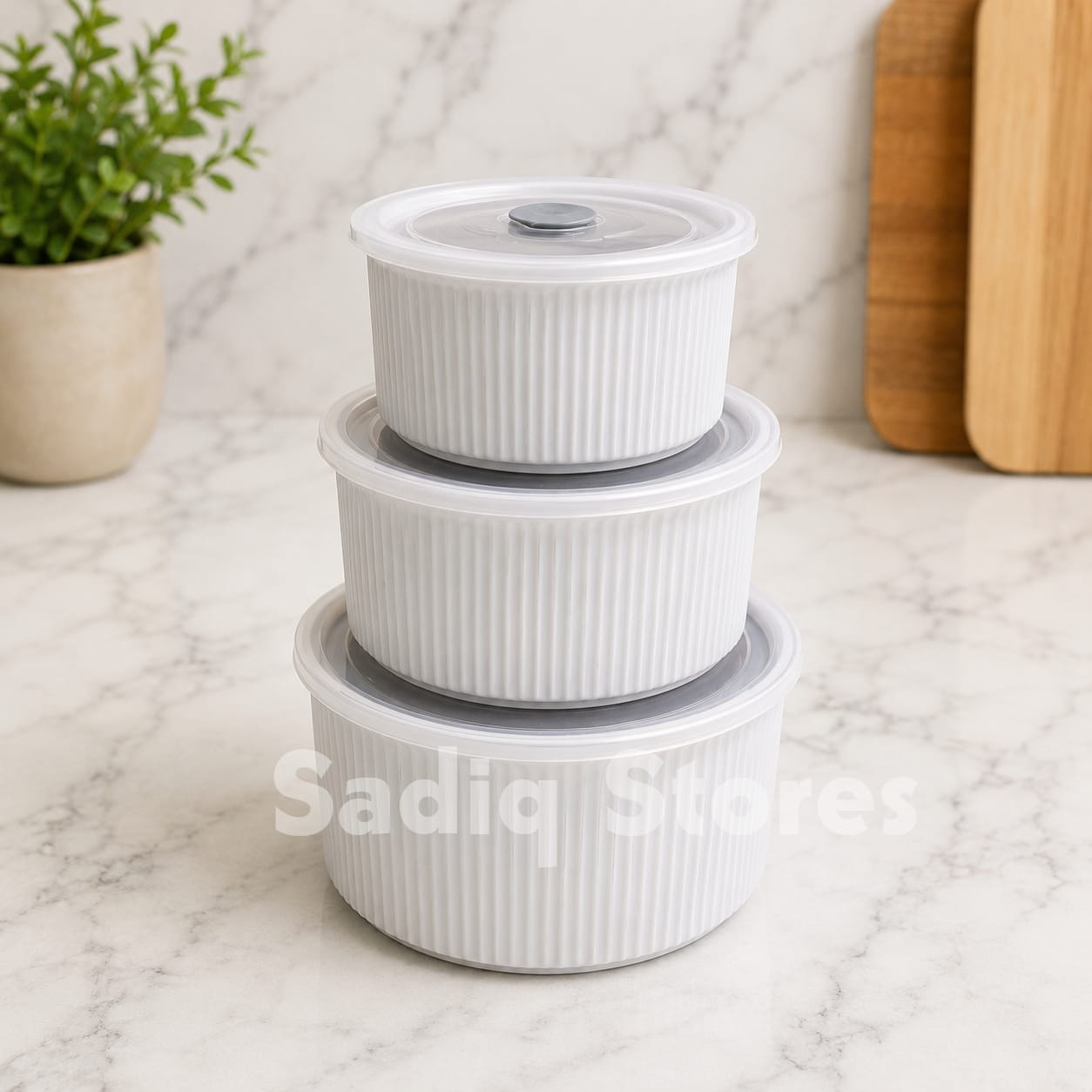 3 pcs ceramic bowl set lining design