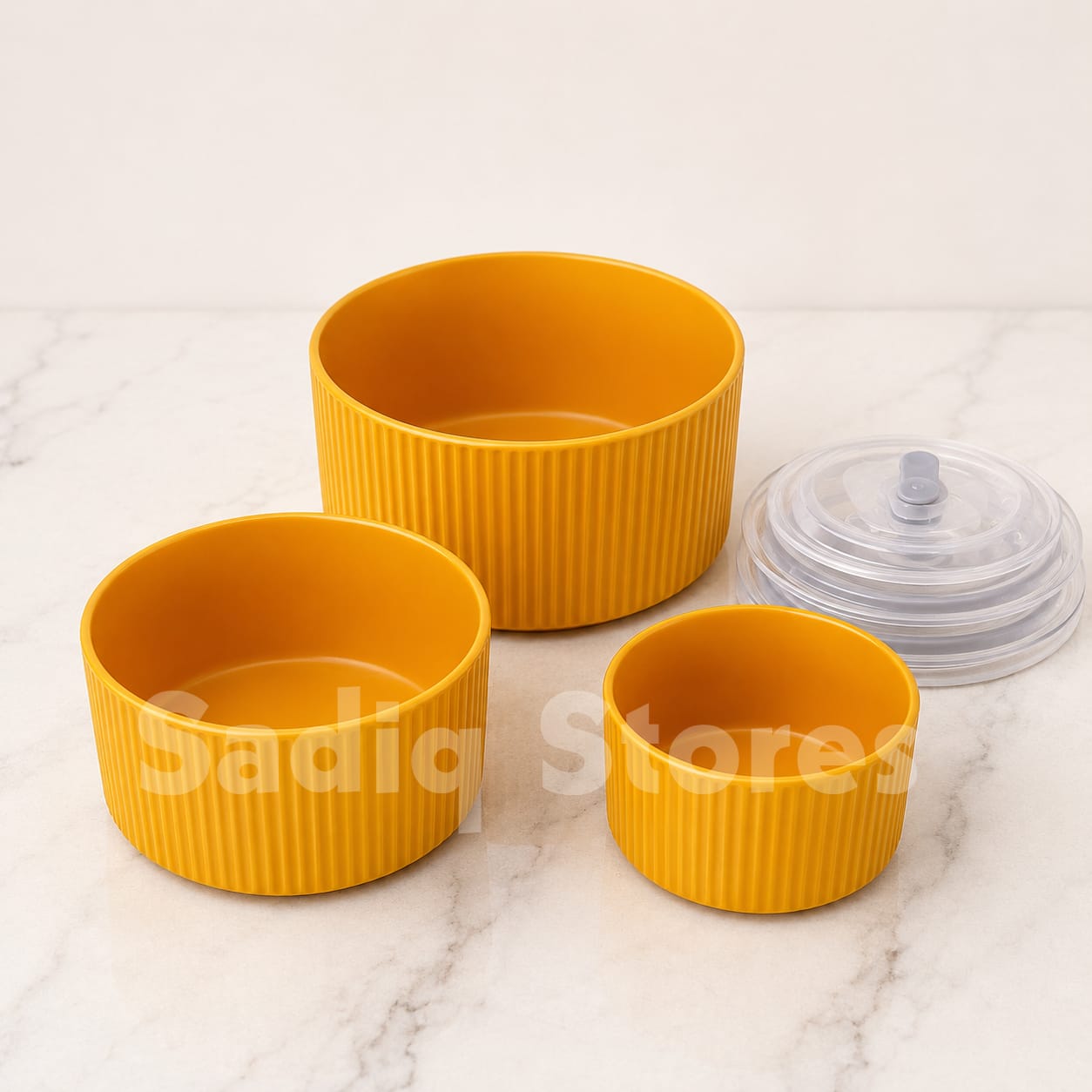 3 pcs ceramic bowl set lining design