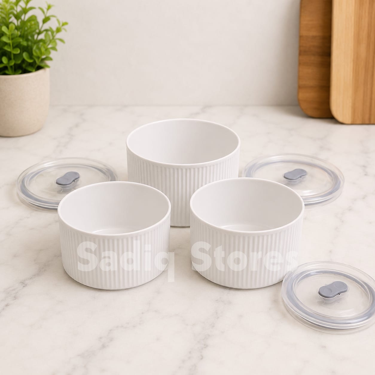 3 pcs ceramic bowl set lining design