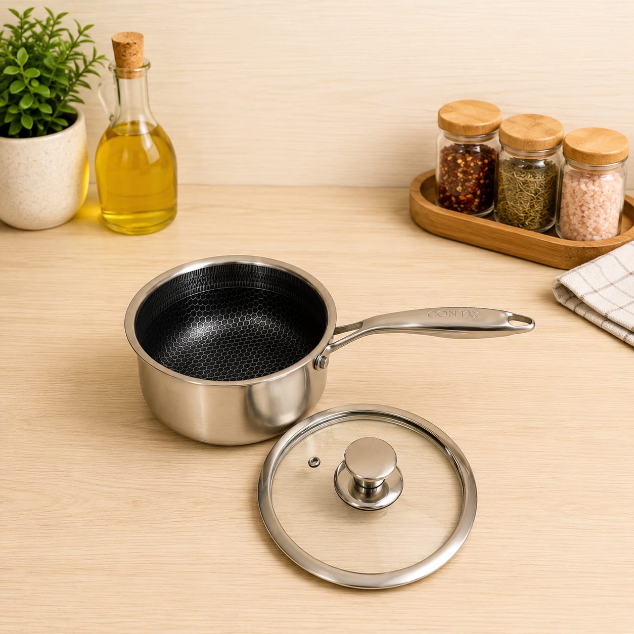 Stainless Steel LaserCut Honeycomb Sauce Pans - Deep Pot with Handle 20 cm