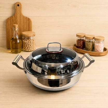 Jumbo Honeycomb LaserCut Karahi with Tempered Glass Lid - Deep Cooking Pot