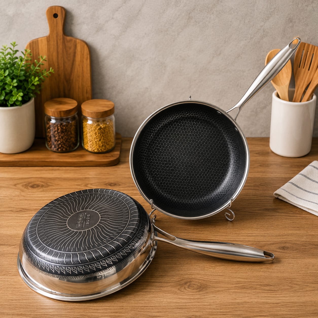 Dual Side LaserCut HoneyComb Frying Pan - Cooking Pans