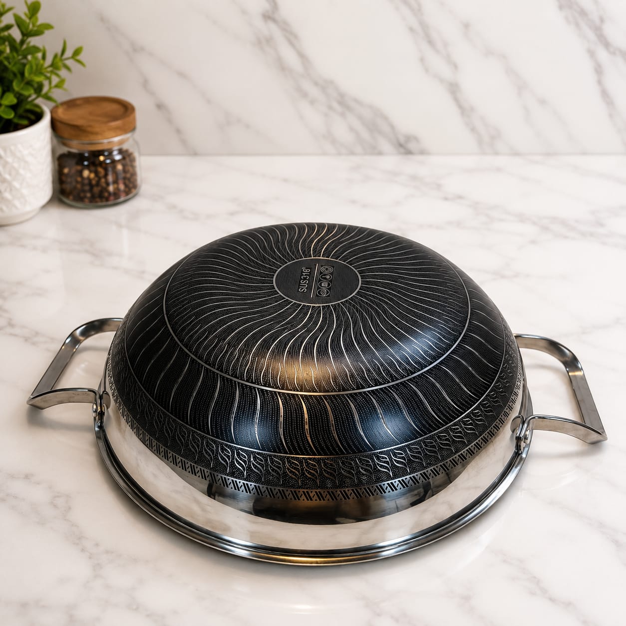Dual Side Honeycomb LaserCut Steel Handle Karahi without Lid