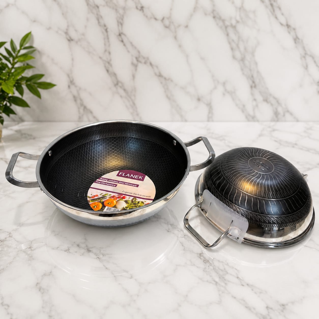 Dual Side Honeycomb LaserCut Steel Handle Karahi without Lid