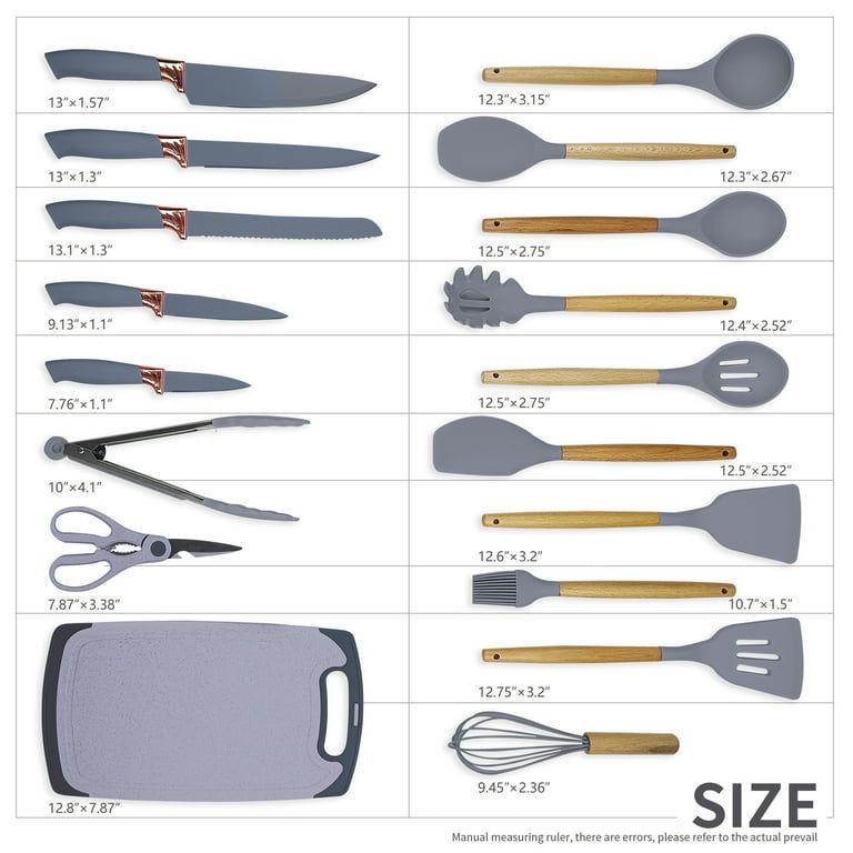 19 pcs Kitchen utensils set with Knives and Cutting board, stand and holders | All in one kitchenware set