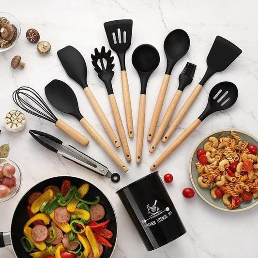 12 pcs Silicone Cooking Spoon Set with stand