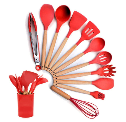 12 pcs Silicone Cooking Spoon Set with stand
