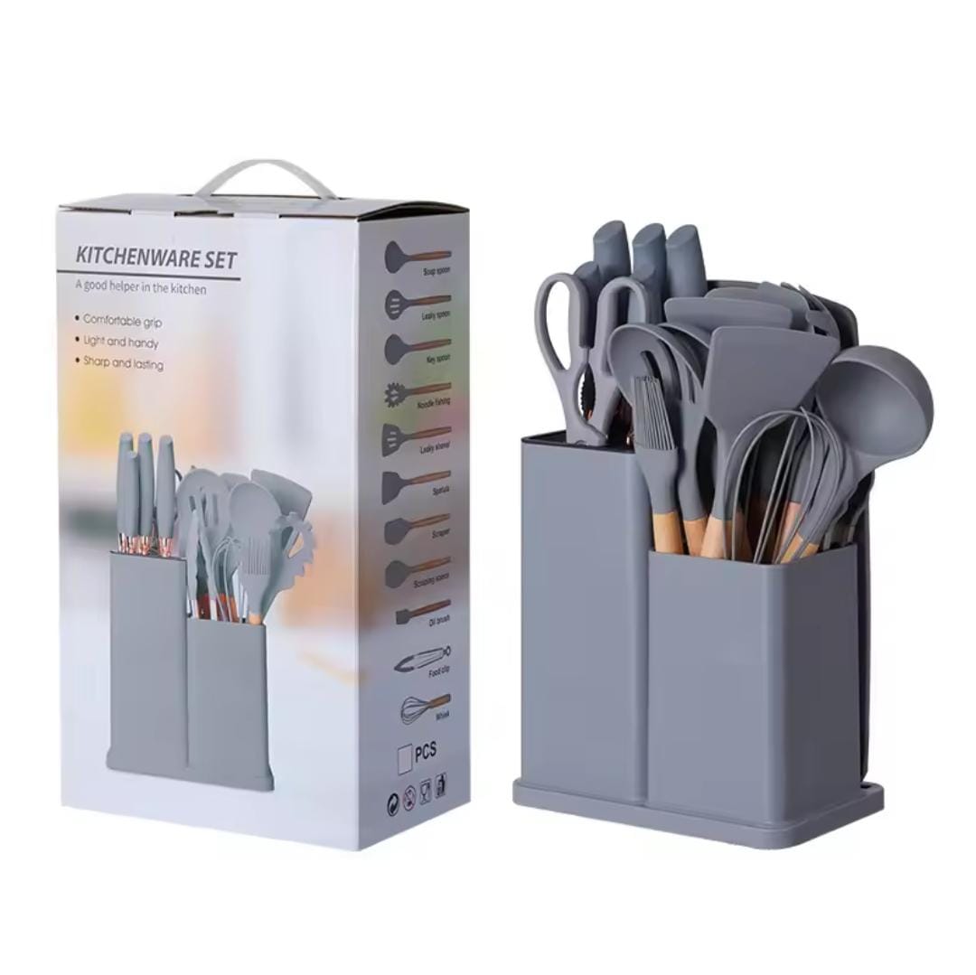 19 pcs Kitchen utensils set with Knives and Cutting board, stand and holders | All in one kitchenware set