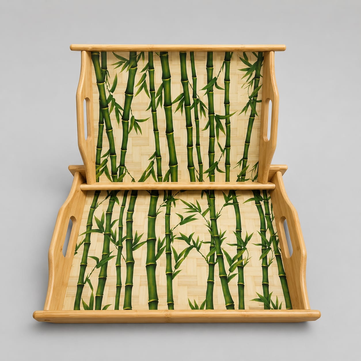 3 pc Bamboo WOODEN TRAY SET [with 3d print]