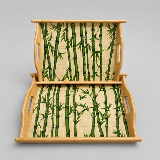 3 pc Bamboo WOODEN TRAY SET [with 3d print]