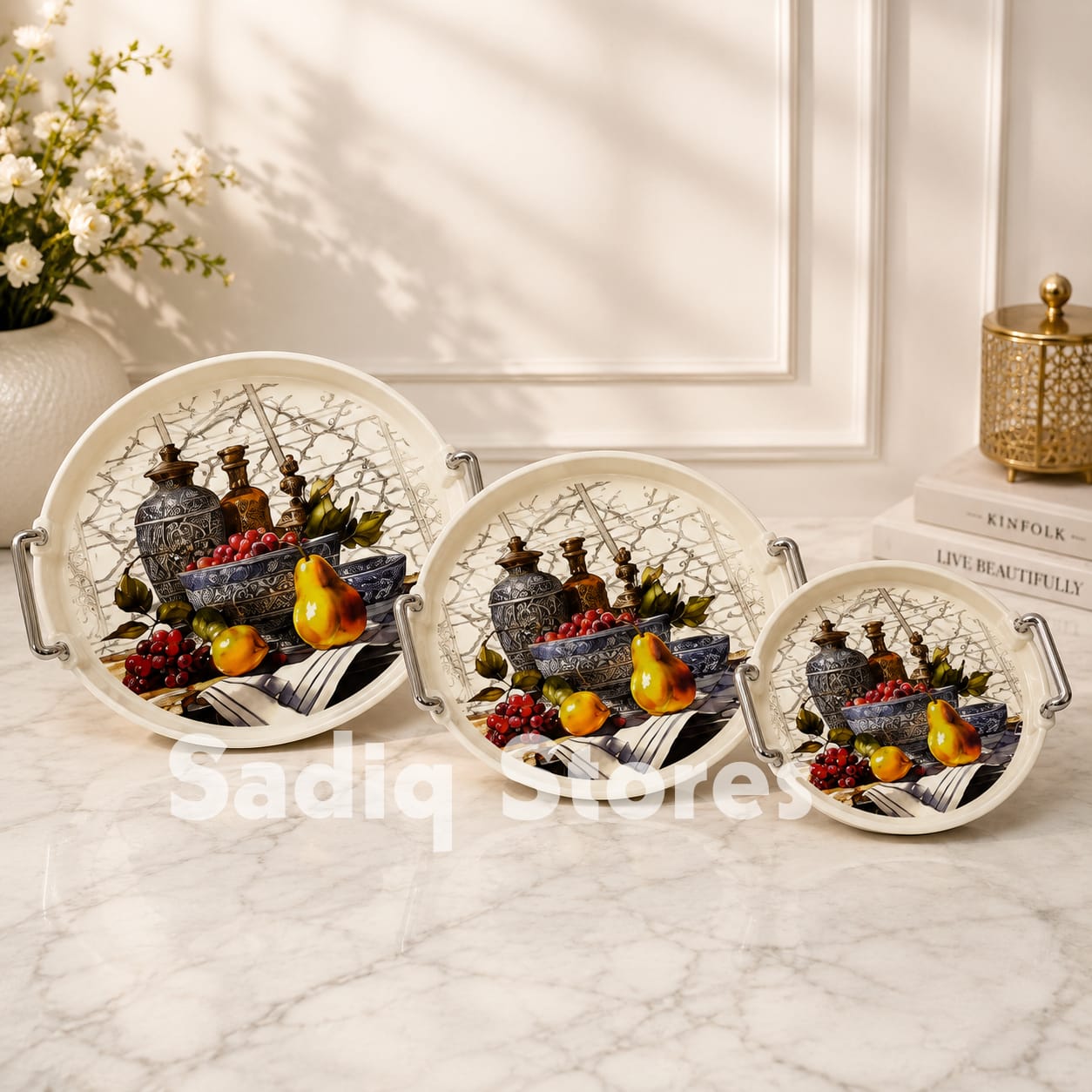 Melamine Serving Tray Set Round  – 3pcs
