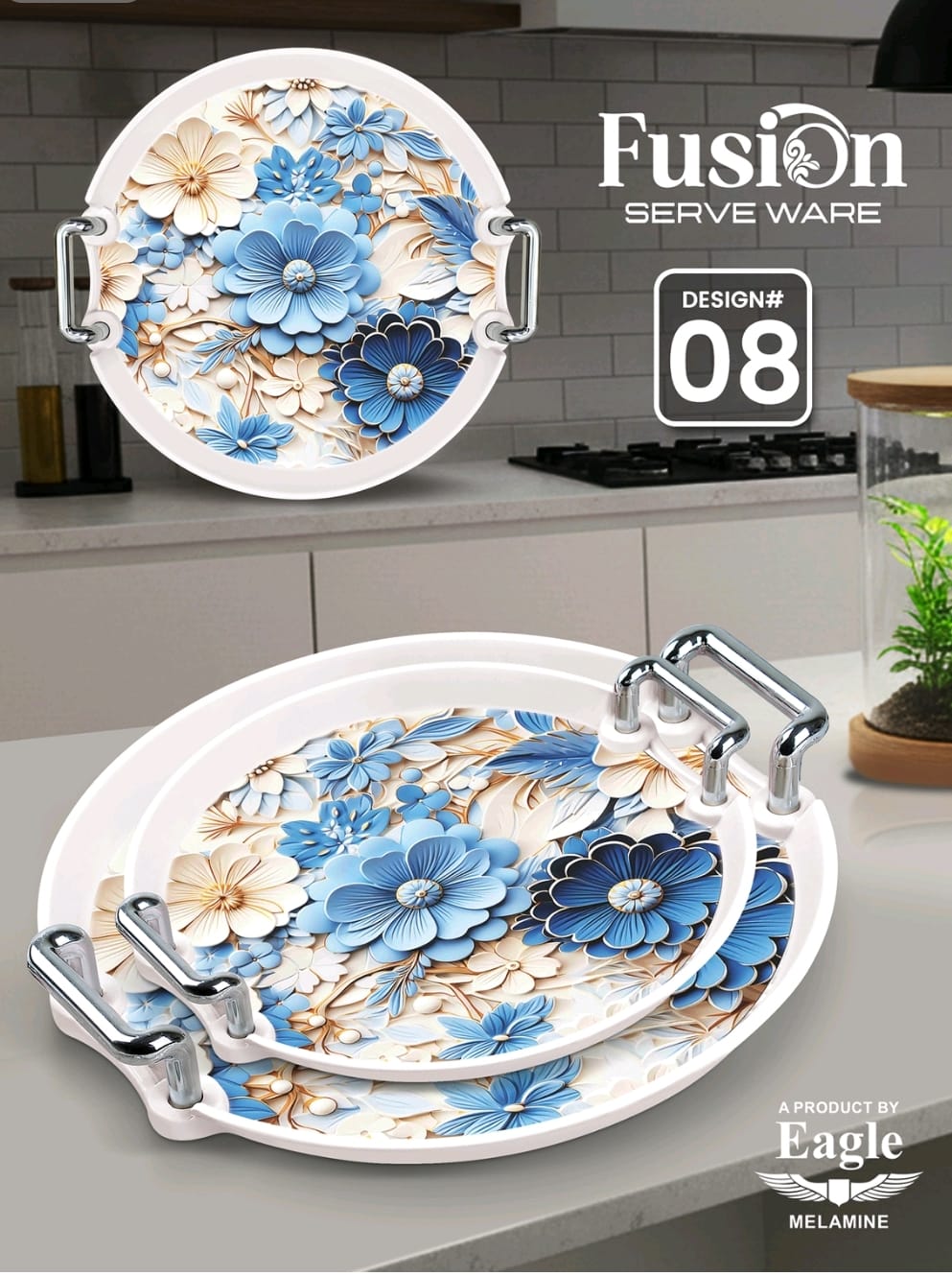 Melamine Serving Tray Set Round  – 3pcs