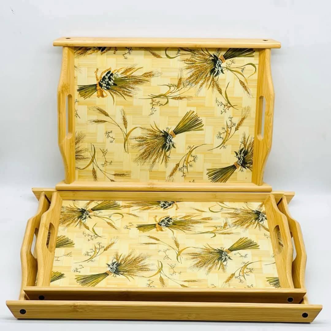 3 pc Bamboo WOODEN TRAY SET [with 3d print]