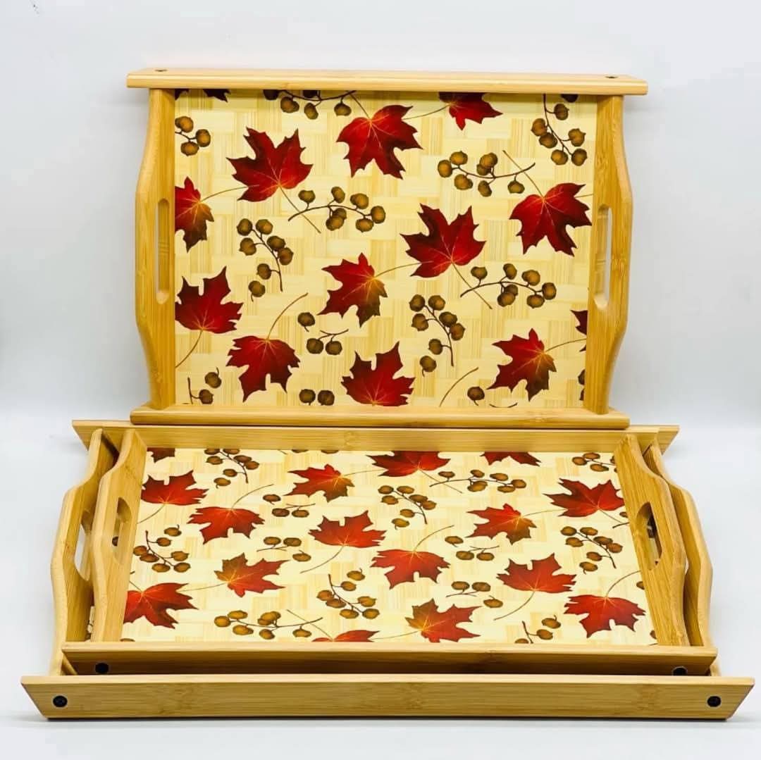 3 pc Bamboo WOODEN TRAY SET [with 3d print]