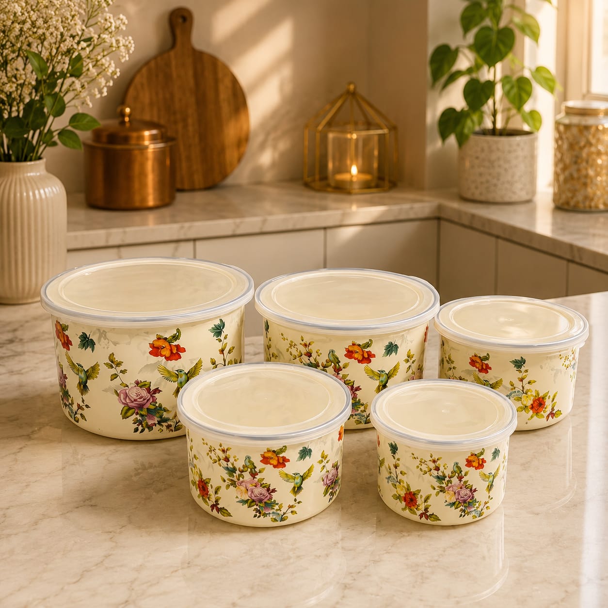 5 Pcs Enamel Airtight bowl set