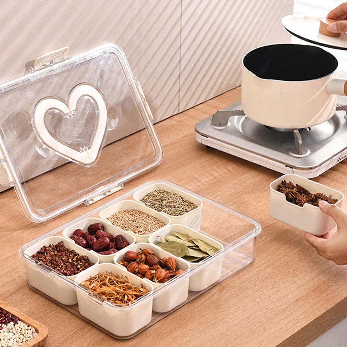 Snackle Box Container with Lid and Handle - 8 Compartments Divided Serving Tray, Portable Travel Snack Charcuterie Organizer for Candy, Fruits, Veggie and Snacks