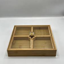 Wooden Square Dry Fruit Platter with Portions | Acrylic Lid