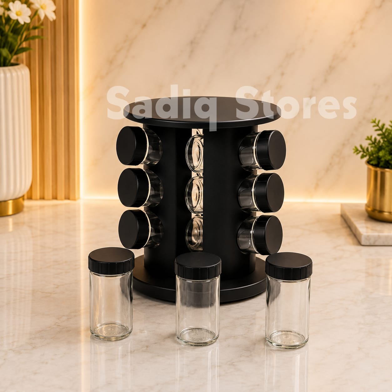 PCS Revolving Spice Rack Set – Luxury Black Spice Organizer