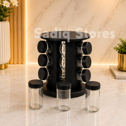 PCS Revolving Spice Rack Set – Luxury Black Spice Organizer