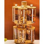 2-Tier 8 Glass Jars Rotating Spice Rack Set with Bamboo Stand