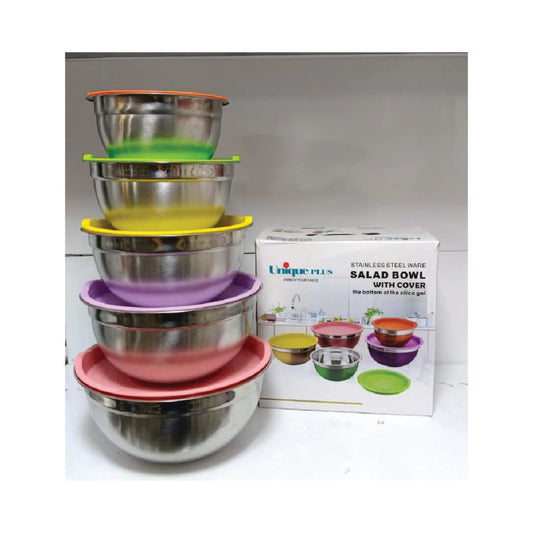 Colorful lids 5Pc Stainless Steel Bowl Set with Silicone Lids